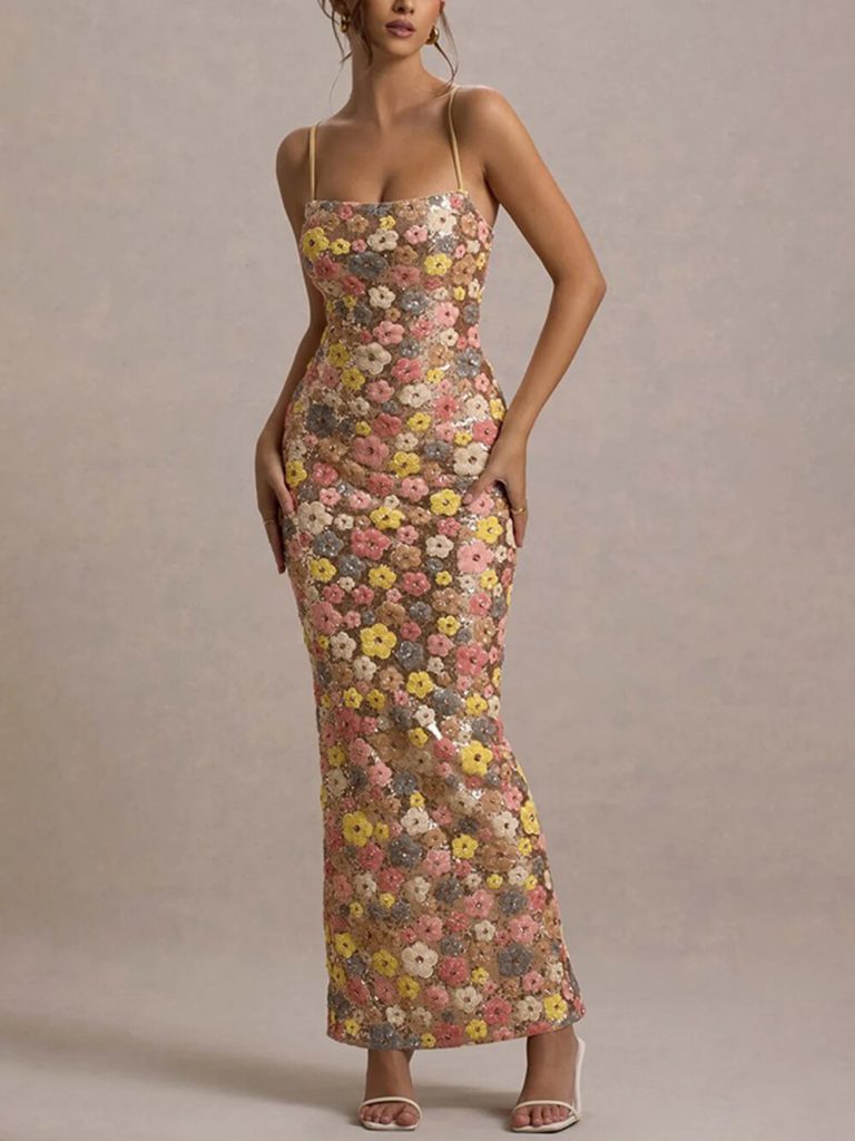 Printed Floral Square Neck Maxi Dress